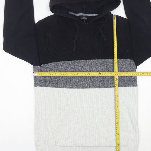 Next Men’s Black Grey White Knit Hoodie Jumper Medium