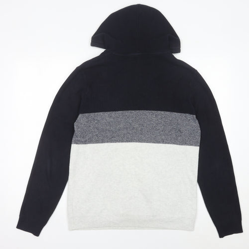 Next Men’s Black Grey White Knit Hoodie Jumper Medium