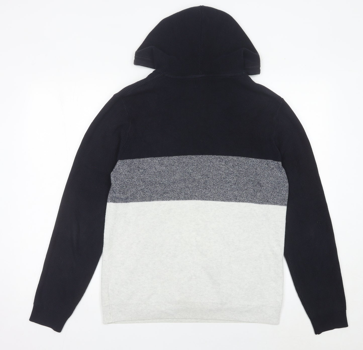 Next Men’s Black Grey White Knit Hoodie Jumper Medium