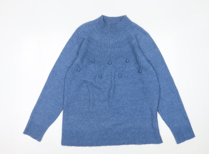 Bonmarché Womens Blue Size 16 Mock Neck Pullover Jumper