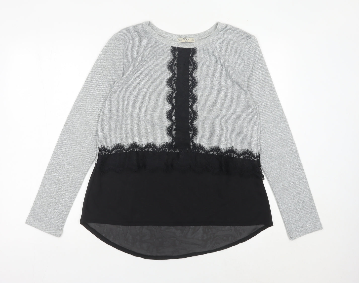 Inside Womens Grey Lace Accent Knit Pullover Jumper Size L