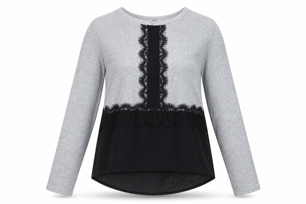 Front view of Inside women’s grey lace accent knit jumper, size L