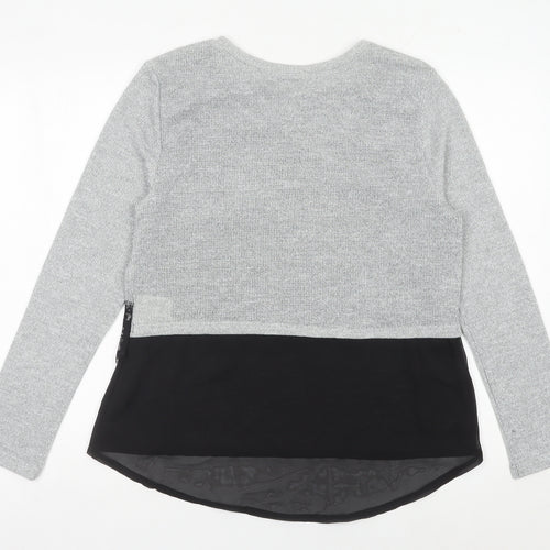 Inside Womens Grey Lace Accent Knit Pullover Jumper Size L