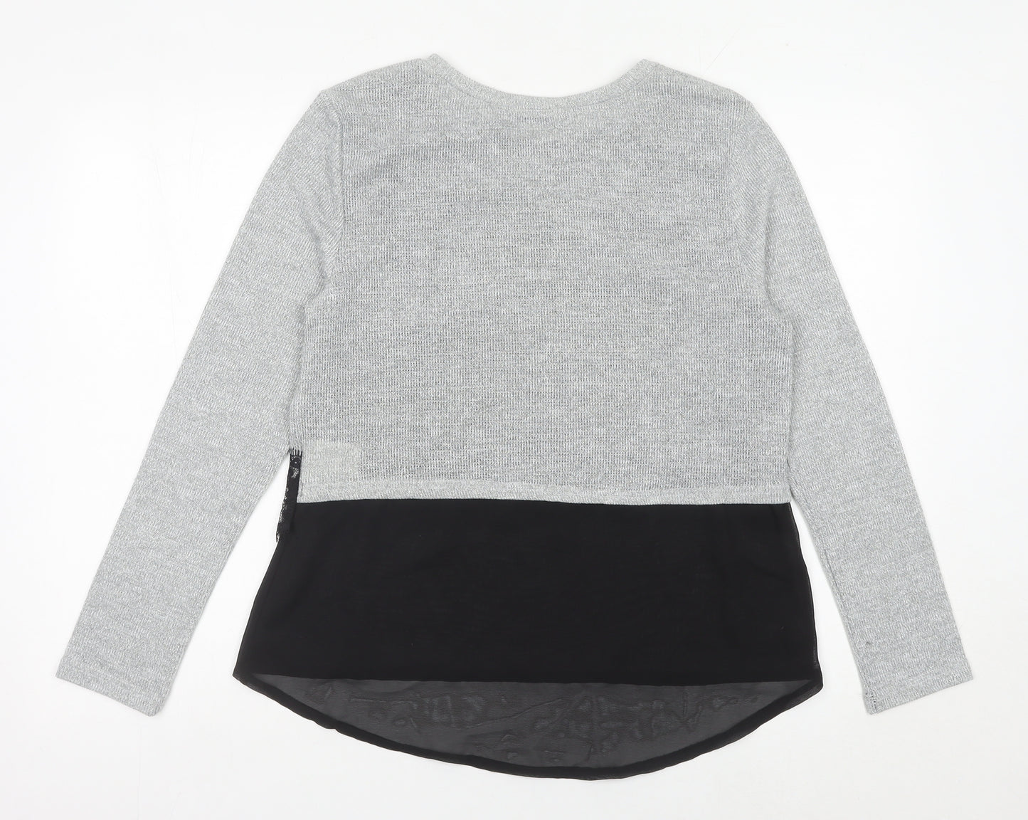 Inside Womens Grey Lace Accent Knit Pullover Jumper Size L
