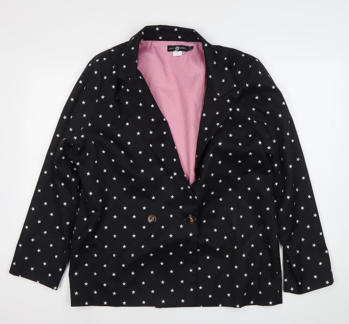 Daisy Street Womens Black Star Print Blazer Jacket UK 12