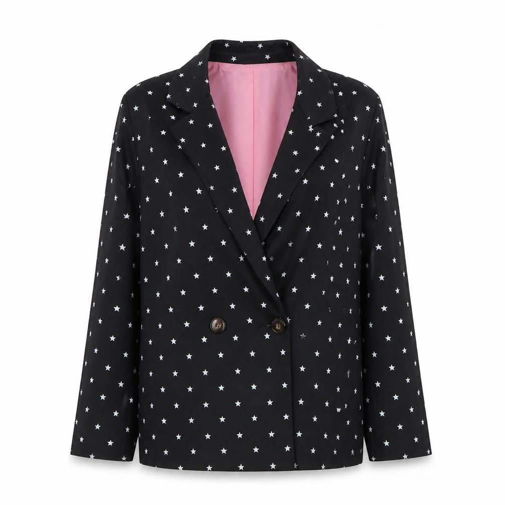 Front view of Daisy Street women’s black star print blazer jacket uk 12