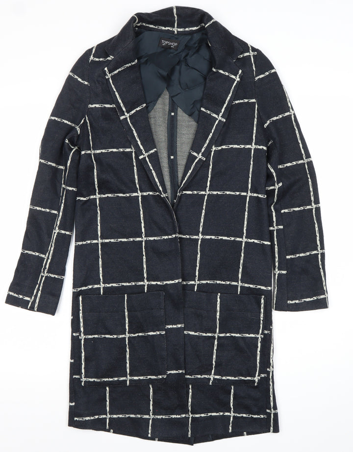 Topshop Women Black Check Blazer Jacket Size 6 Regular Woven