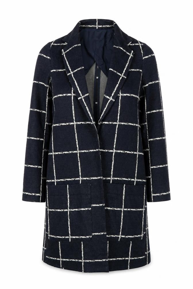 Front view of Topshop Women Black Check Blazer Jacket, size 6, Regular Woven