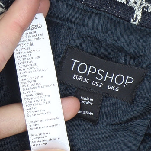Topshop Women Black Check Blazer Jacket Size 6 Regular Woven