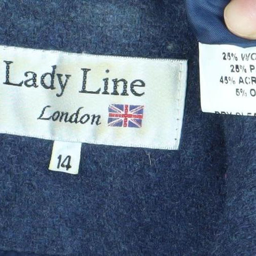 Lady Line London Women’s Blue Wool Blend Overcoat Size 14