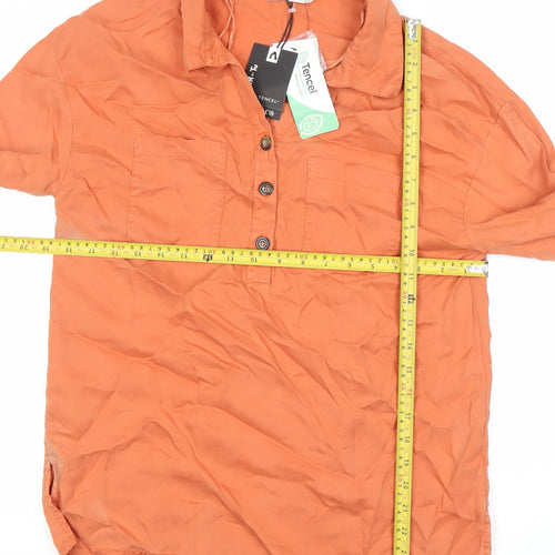 Tu Womens Orange Button-Up Shirt Size 8 Lyocell Collared Long Sleeve