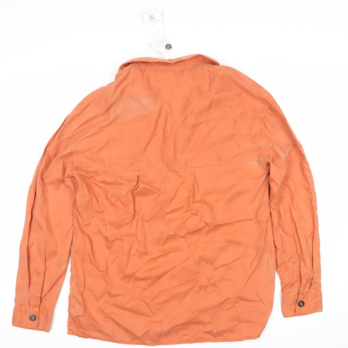 Tu Womens Orange Button-Up Shirt Size 8 Lyocell Collared Long Sleeve