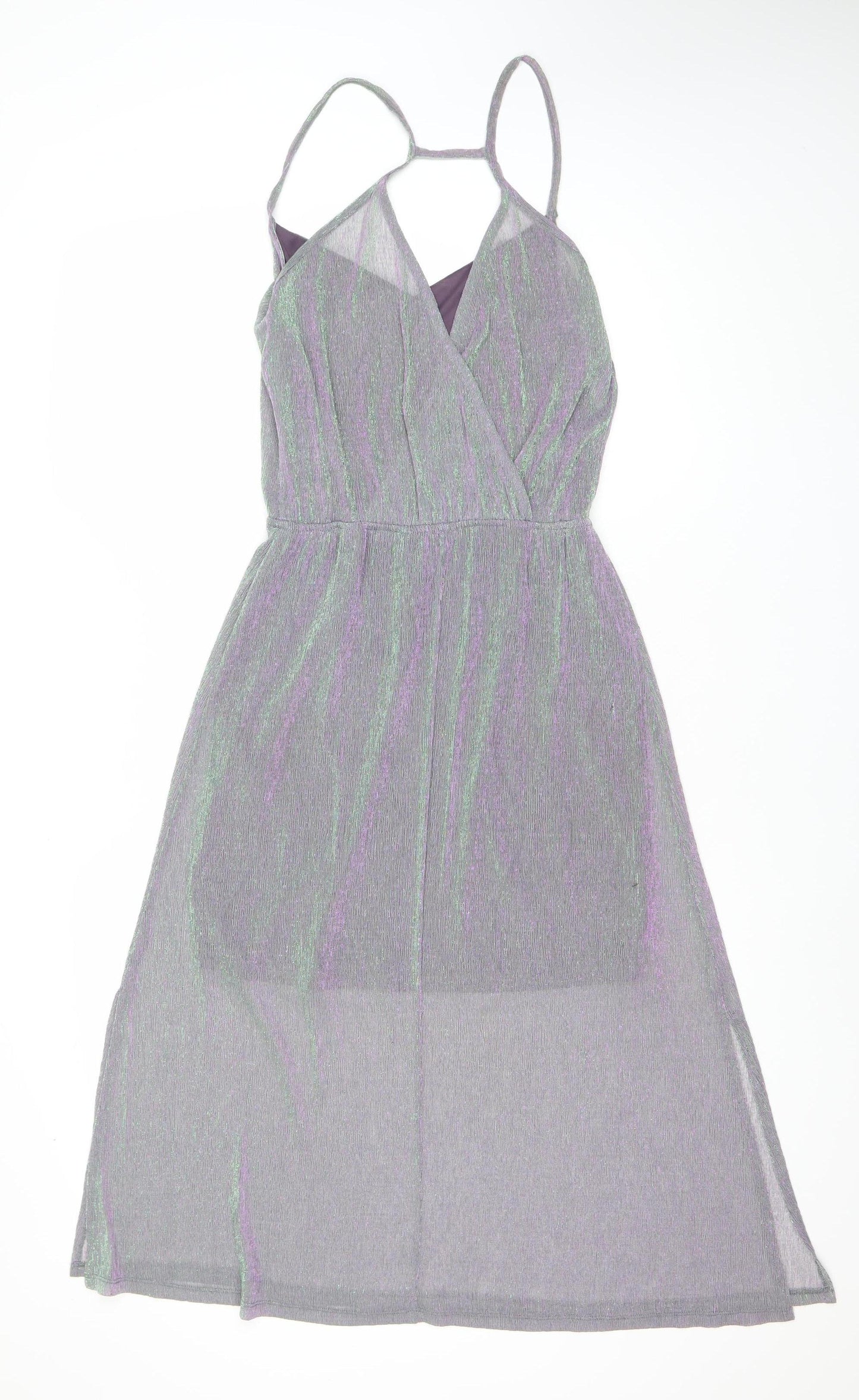 Warehouse Women Purple Size 10 Glitter Midi Slip Dress