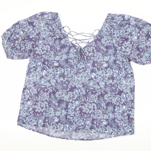 Next Women’s Purple Floral Blouse Size 14 Viscose Tunic Top