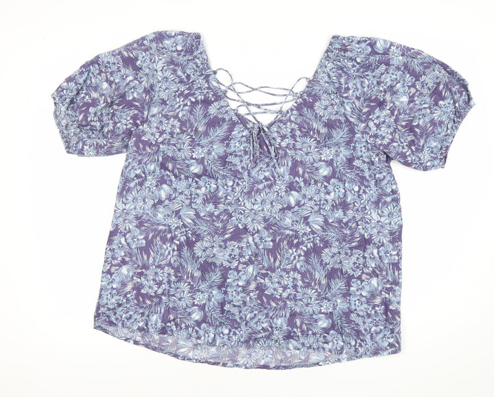 Next Women’s Purple Floral Blouse Size 14 Viscose Tunic Top