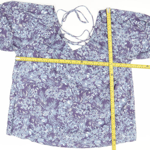 Next Women’s Purple Floral Blouse Size 14 Viscose Tunic Top