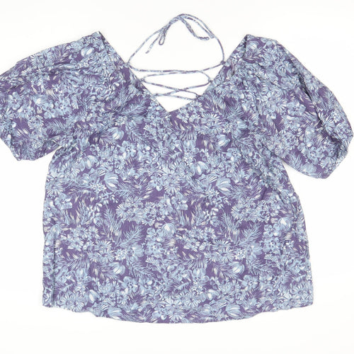 Next Women’s Purple Floral Blouse Size 14 Viscose Tunic Top