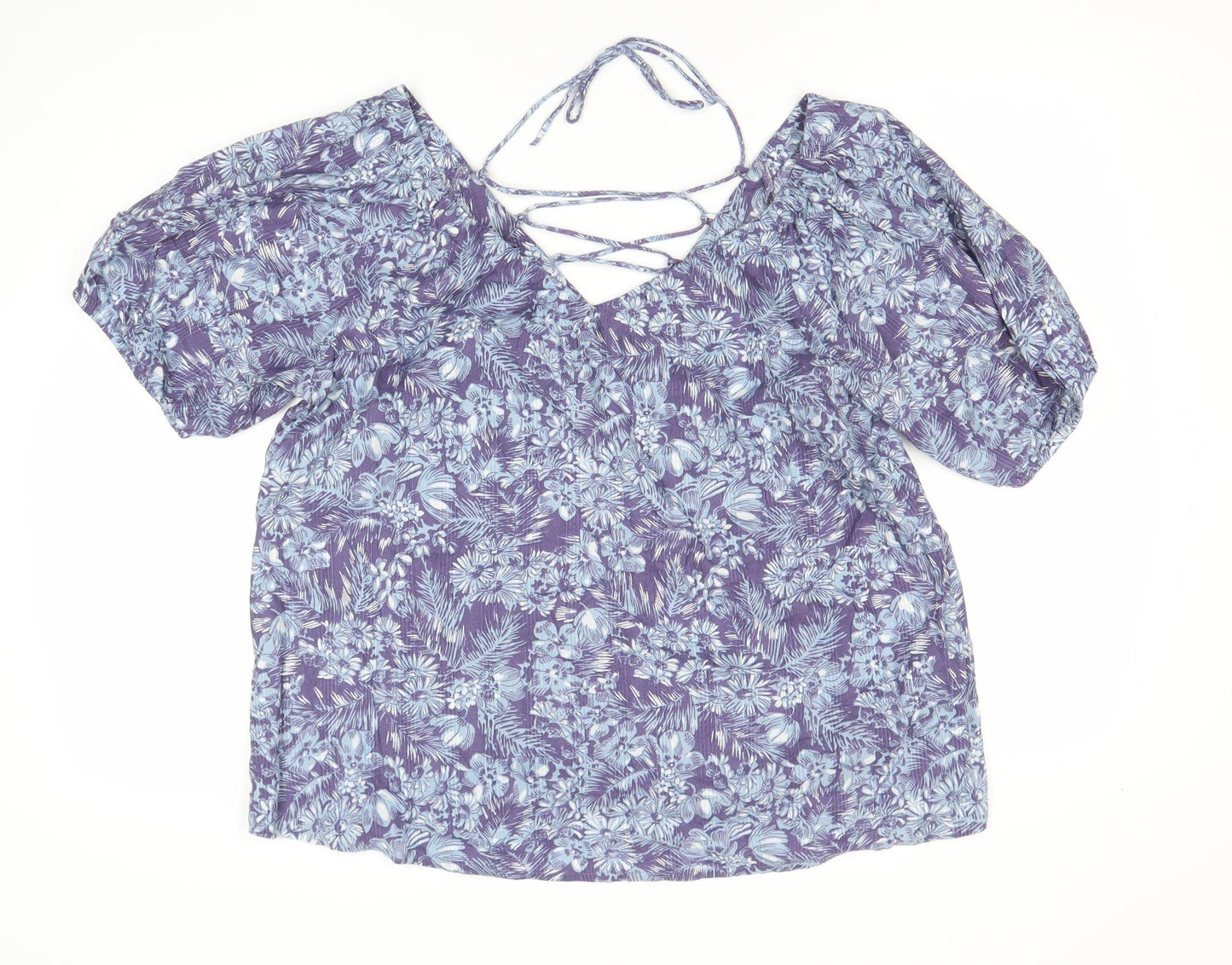 Next Women’s Purple Floral Blouse Size 14 Viscose Tunic Top