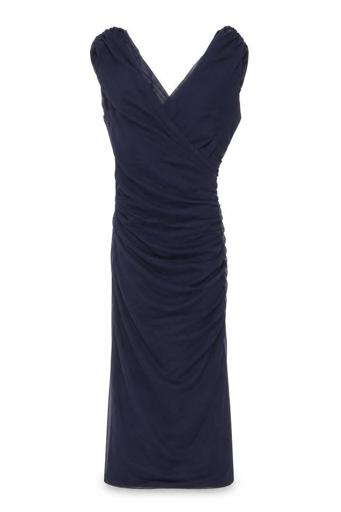 Front view of Phase Eight Women’s Blue Maxi Strapless Ruched Evening Dress, size UK 8