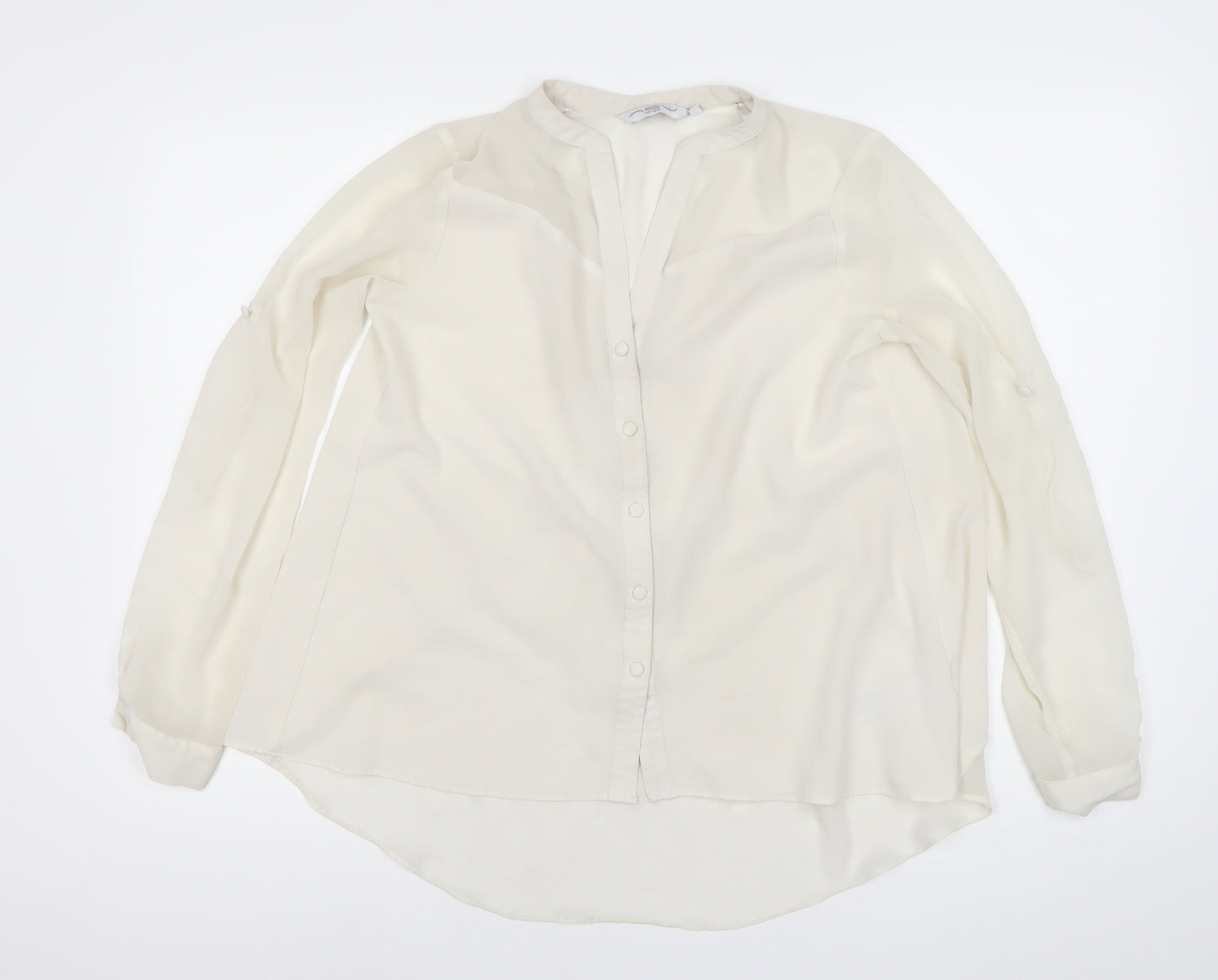 Look Women Ivory Chiffon Long Sleeve Button Blouse Size 10