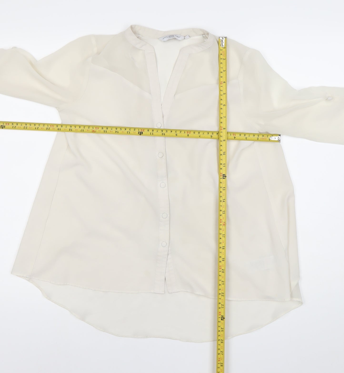 Look Women Ivory Chiffon Long Sleeve Button Blouse Size 10