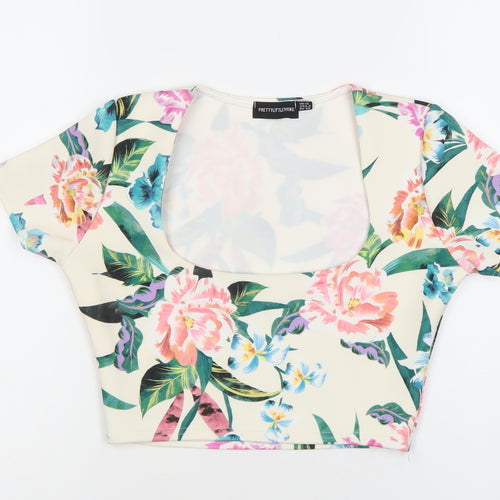 PrettyLittleThing Womens Multicoloured Floral Cropped T-Shirt Size 10