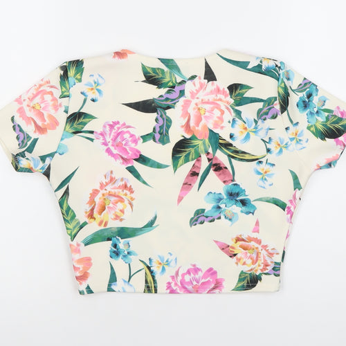 PrettyLittleThing Womens Multicoloured Floral Cropped T-Shirt Size 10