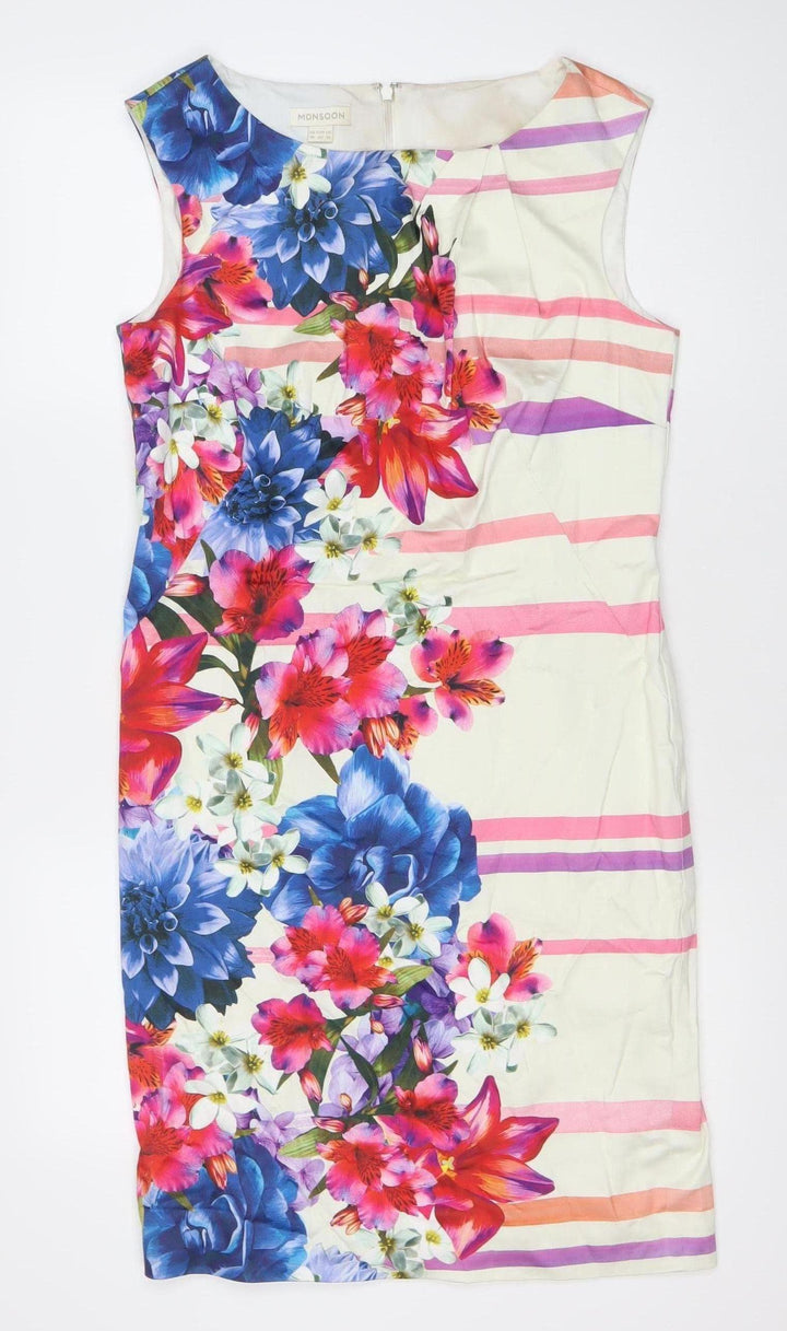 Monsoon Women’s Multicoloured Floral Sheath Dress UK 14 Knee Length