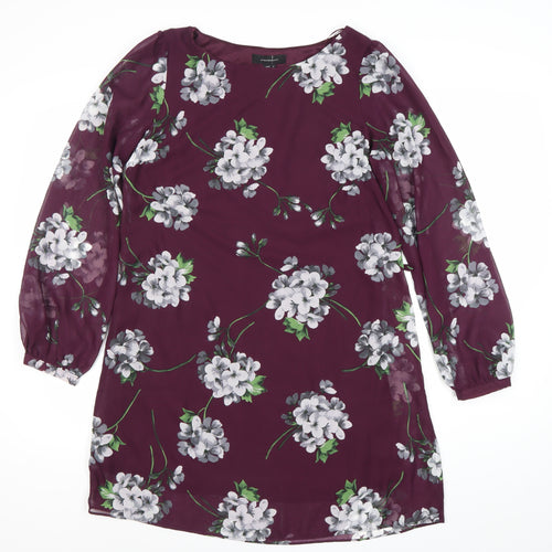 Atmosphere Women Purple Floral Shift Dress Size 12 Long Sleeve