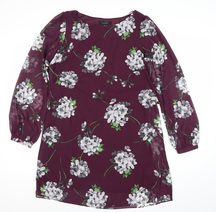 Atmosphere Women Purple Floral Shift Dress Size 12 Long Sleeve