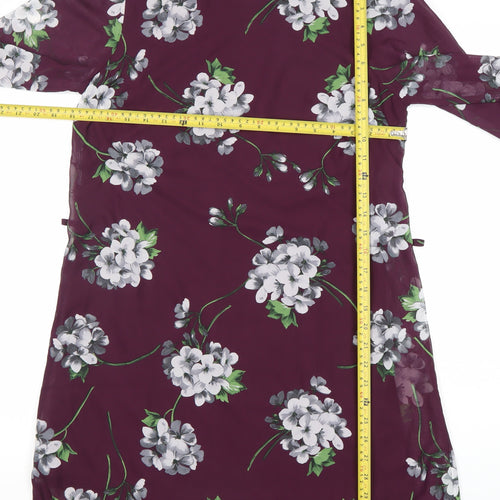 Atmosphere Women Purple Floral Shift Dress Size 12 Long Sleeve