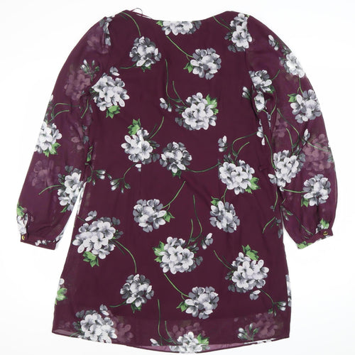 Atmosphere Women Purple Floral Shift Dress Size 12 Long Sleeve