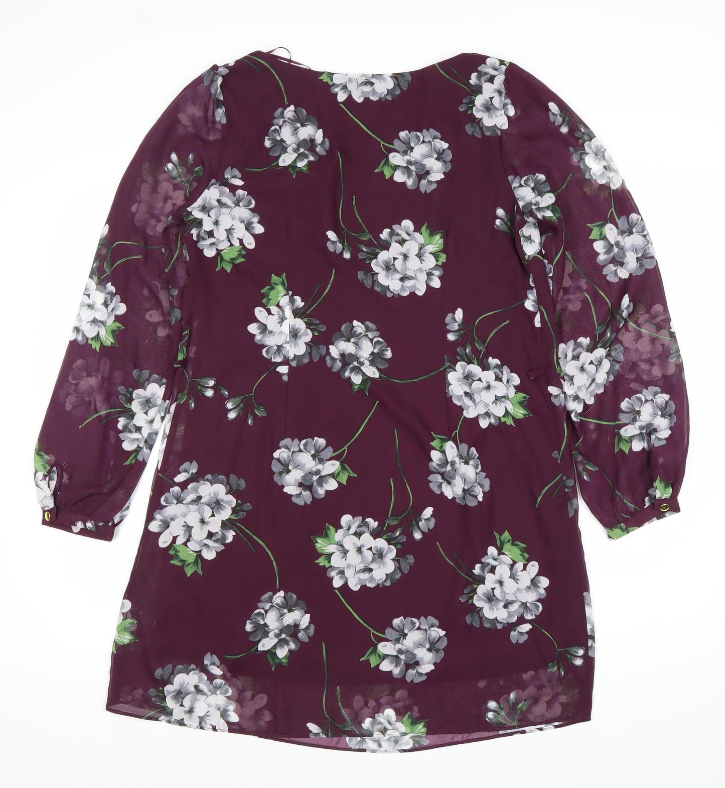 Atmosphere Women Purple Floral Shift Dress Size 12 Long Sleeve