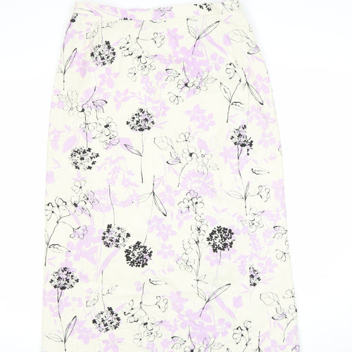 Eastex Women’s Ivory Floral Midi Linen Blend Pencil Skirt Size 16