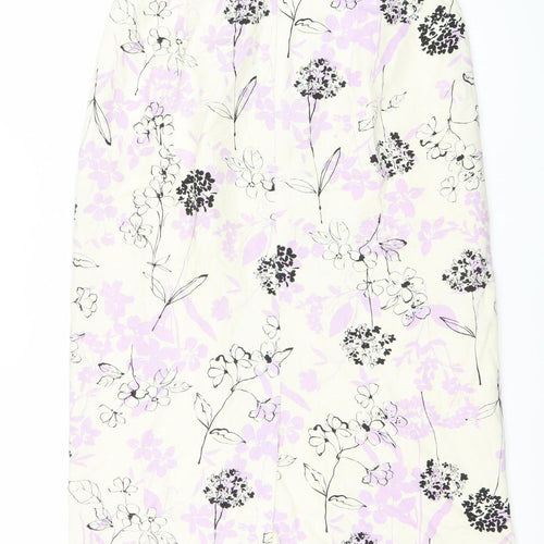 Eastex Women’s Ivory Floral Midi Linen Blend Pencil Skirt Size 16