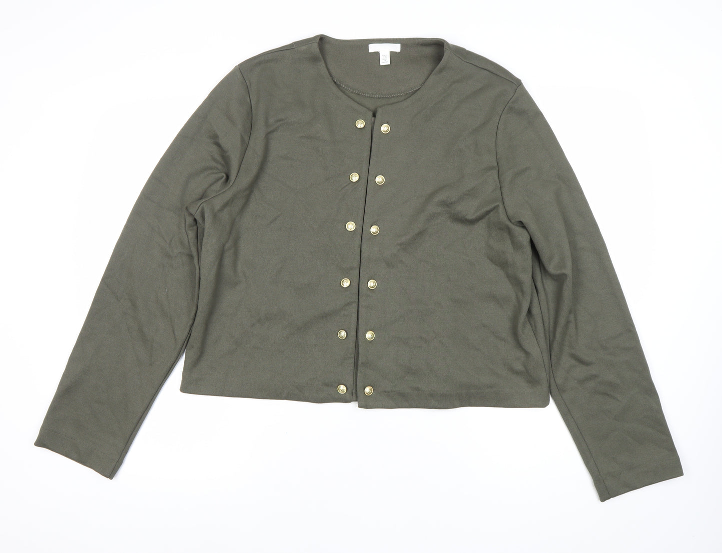 H&M Women's Green Crew Neck Button Cardigan XL Long Sleeve Knit