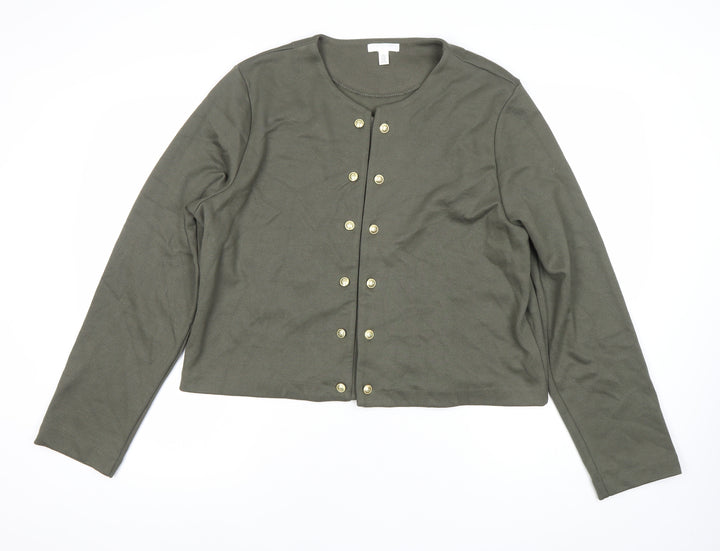 H&M Women's Green Crew Neck Button Cardigan XL Long Sleeve Knit