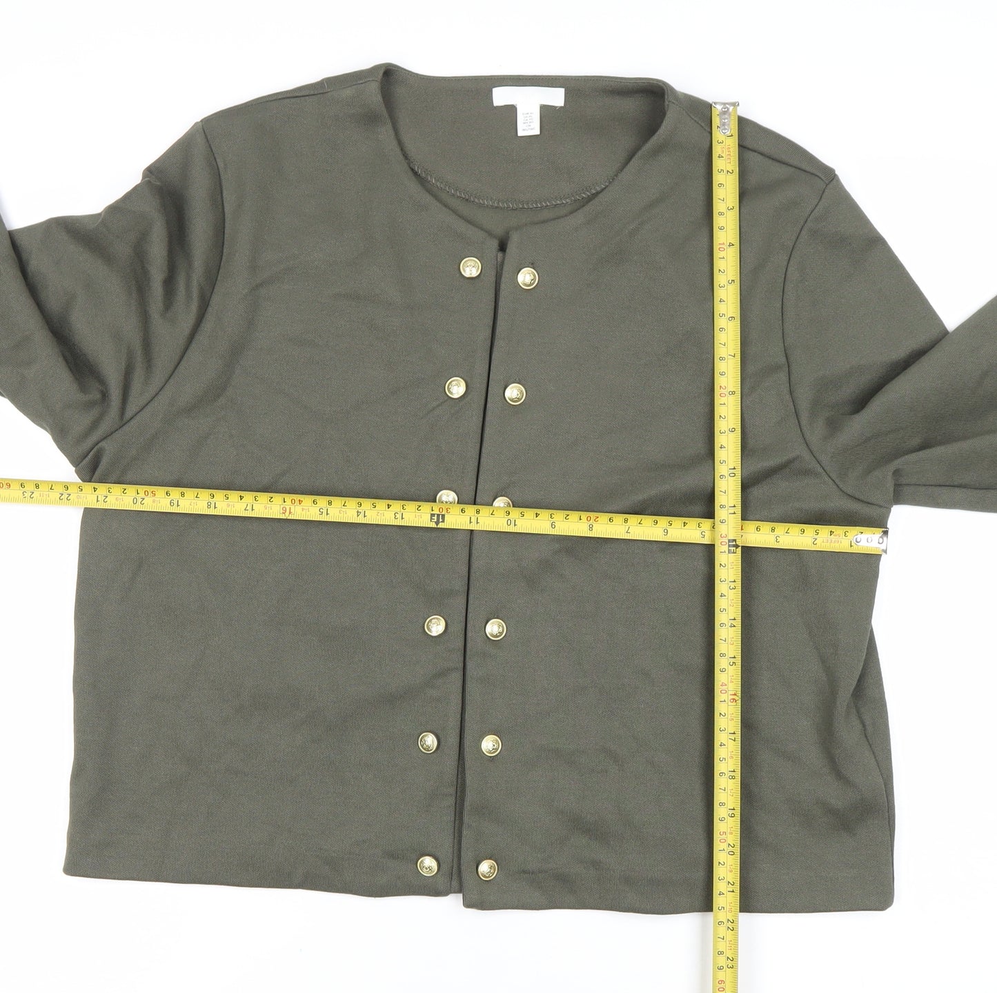 H&M Women's Green Crew Neck Button Cardigan XL Long Sleeve Knit