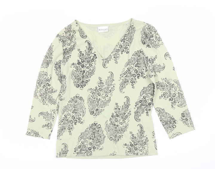 Minuet Womens Green Paisley Knit V-Neck 3/4 Sleeve Blouse UK 12