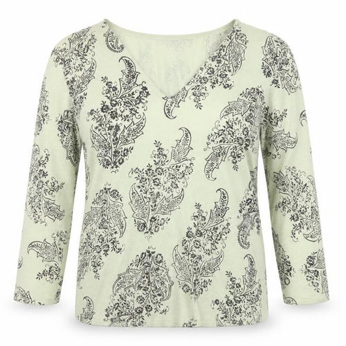 Minuet Womens Green Paisley Knit V-Neck 3/4 Sleeve Blouse UK 12