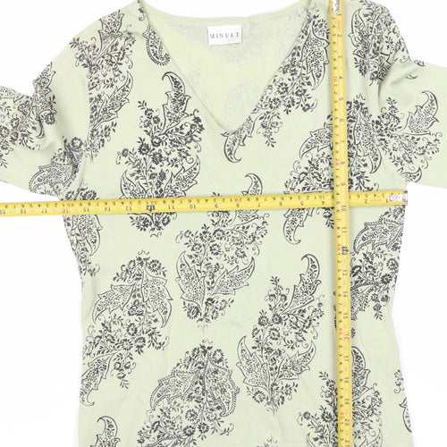 Minuet Womens Green Paisley Knit V-Neck 3/4 Sleeve Blouse UK 12