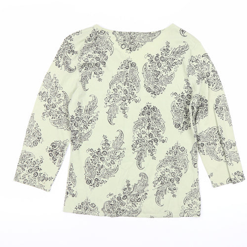 Minuet Womens Green Paisley Knit V-Neck 3/4 Sleeve Blouse UK 12