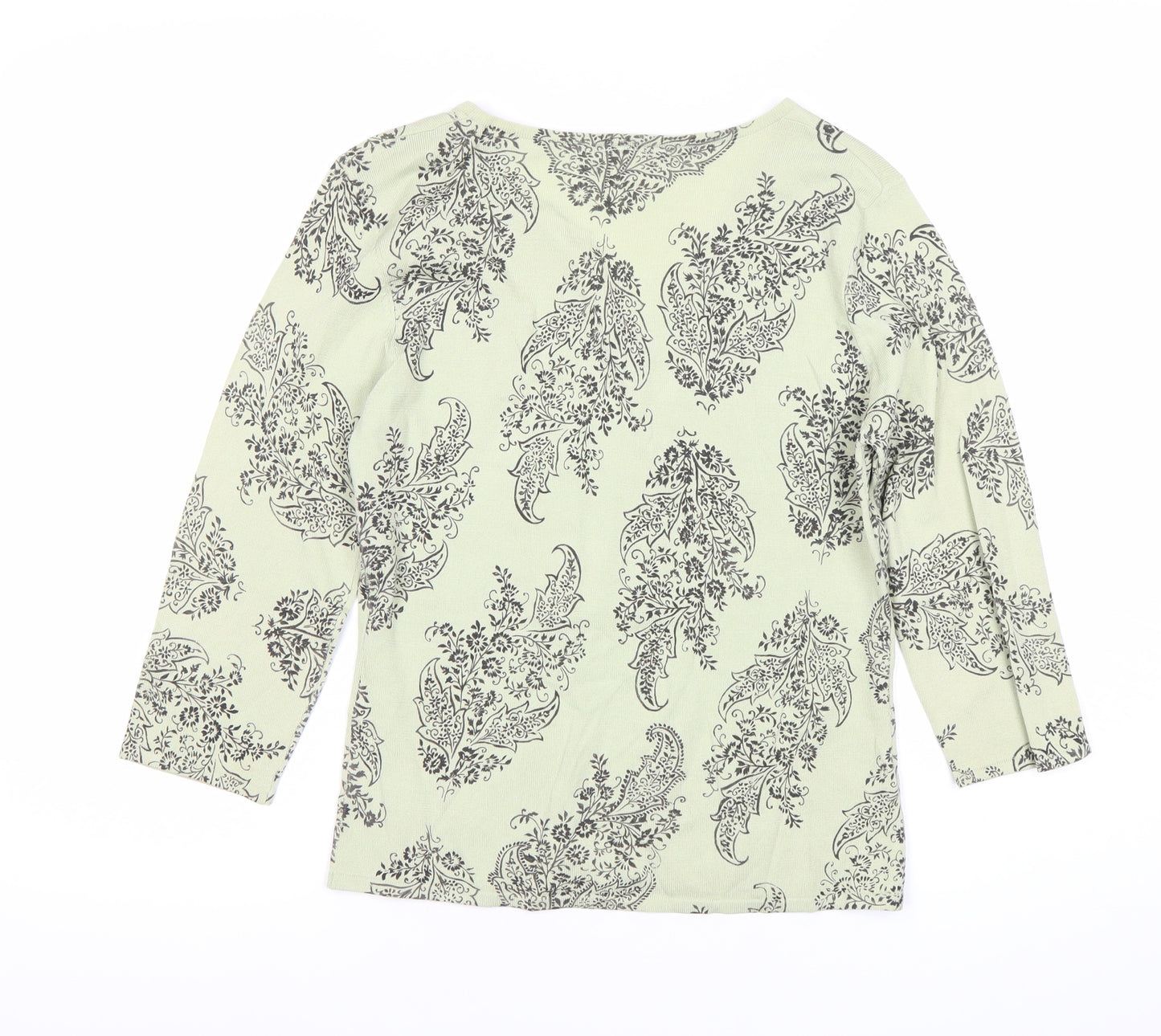 Minuet Womens Green Paisley Knit V-Neck 3/4 Sleeve Blouse UK 12