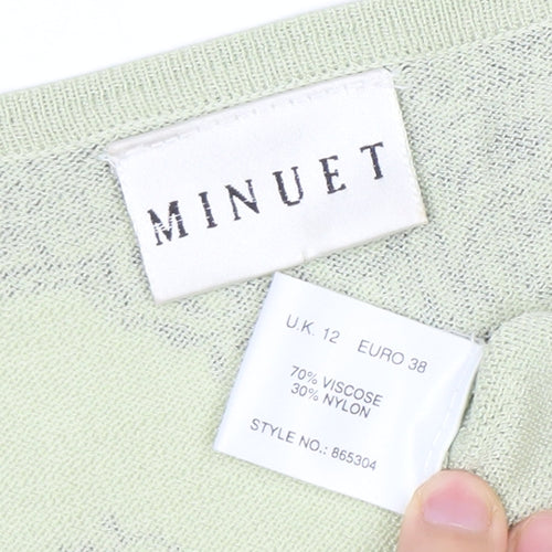 Minuet Womens Green Paisley Knit V-Neck 3/4 Sleeve Blouse UK 12