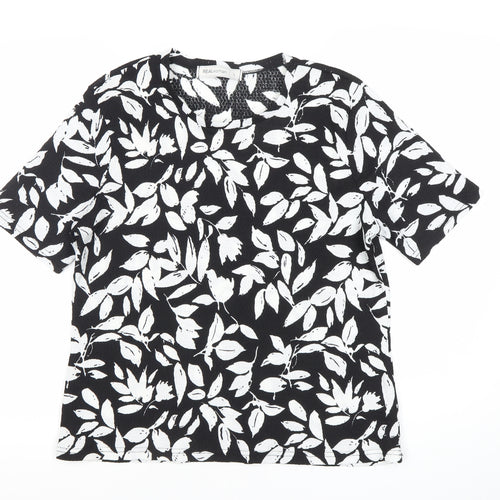 REALwoman Womens Black Floral Short Sleeve T-Shirt Size L