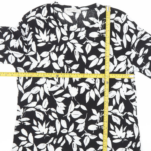 REALwoman Womens Black Floral Short Sleeve T-Shirt Size L
