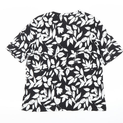 REALwoman Womens Black Floral Short Sleeve T-Shirt Size L