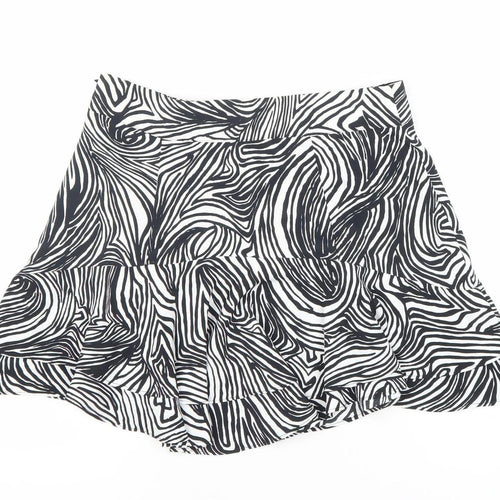Topshop Women’s Black White Animal Print Flare Short Skirt Size 12