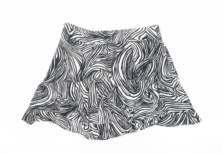 Topshop Women’s Black White Animal Print Flare Short Skirt Size 12