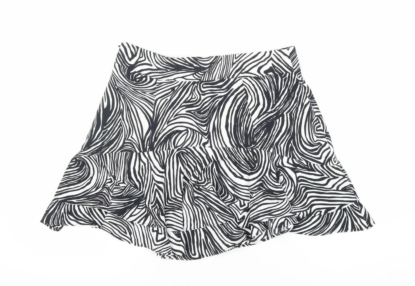 Topshop Women’s Black White Animal Print Flare Short Skirt Size 12